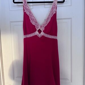 Elegant Red Lace Trim Nightgown